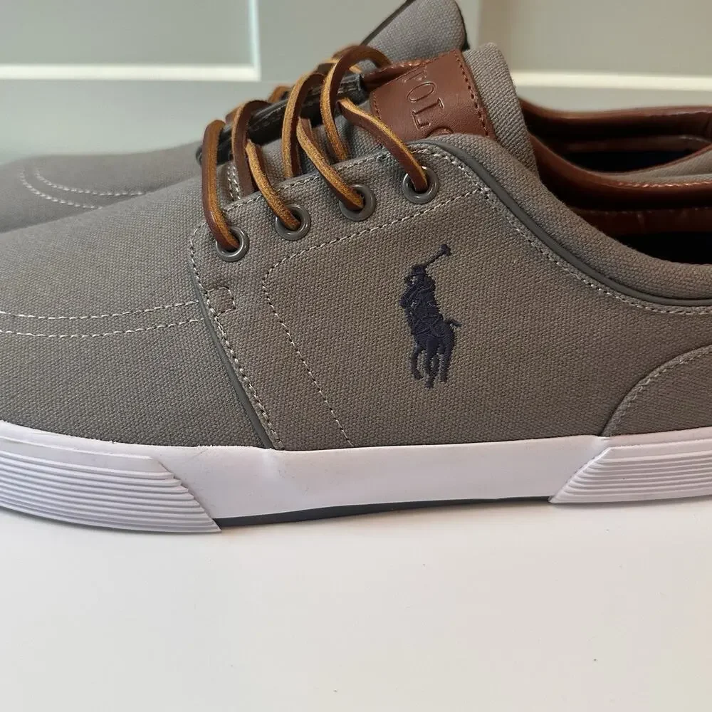 Polo Ralph Lauren Faxon Low Mens 13D Gray Canvas Sneakers Leather Lace Casual